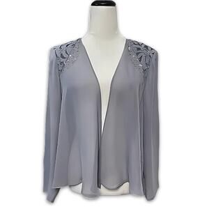 SLNY Jacket Waist-Length Open Front Elegant Sequin Beaded Collar Blue W 10 NWOT